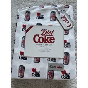 6 Piece Love Diet Coke Cans FULL Size Sheet Set‎ Bedding Hearts White Soft NEW